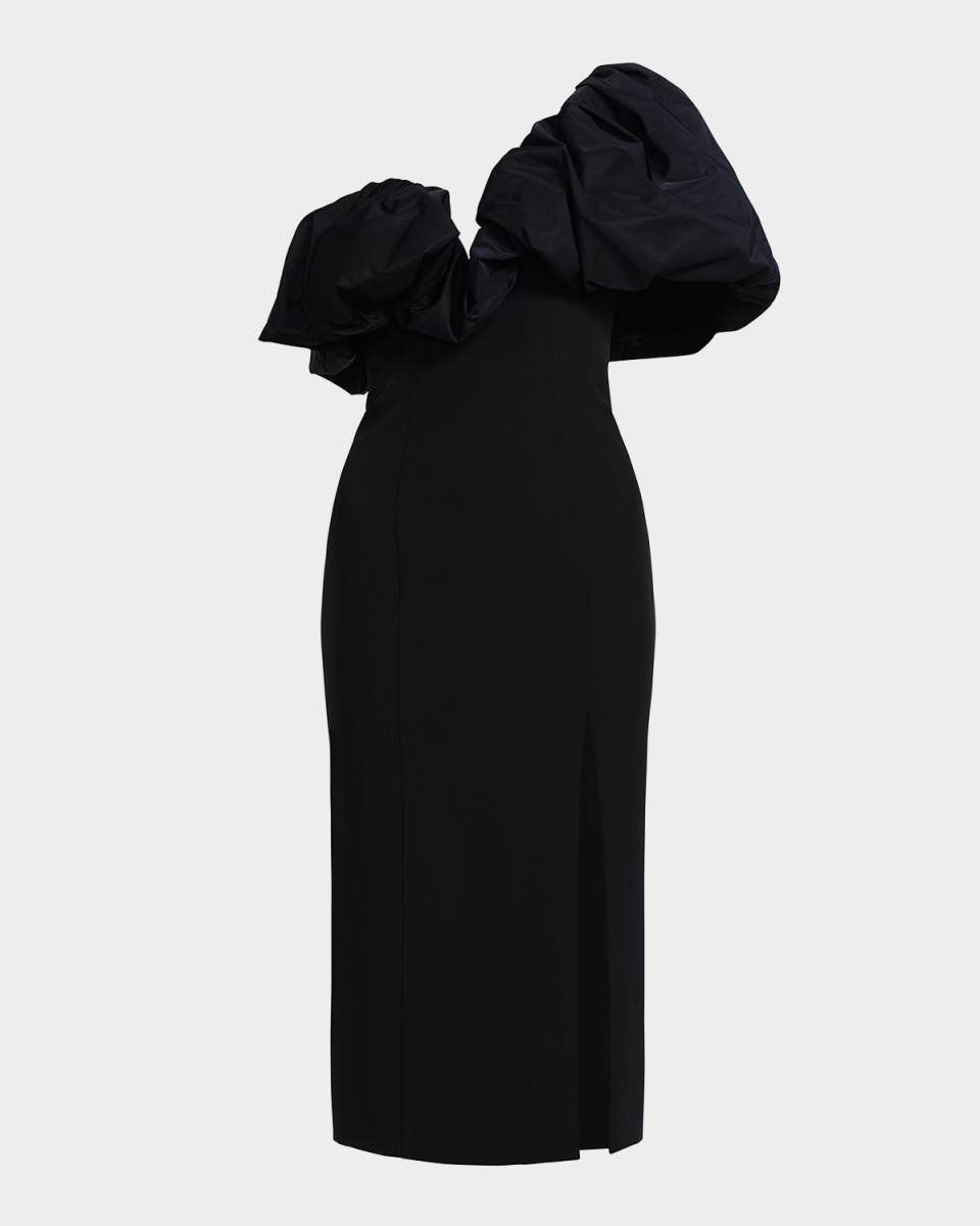 Puff-Embellished Bodycon Cady Midi Dress